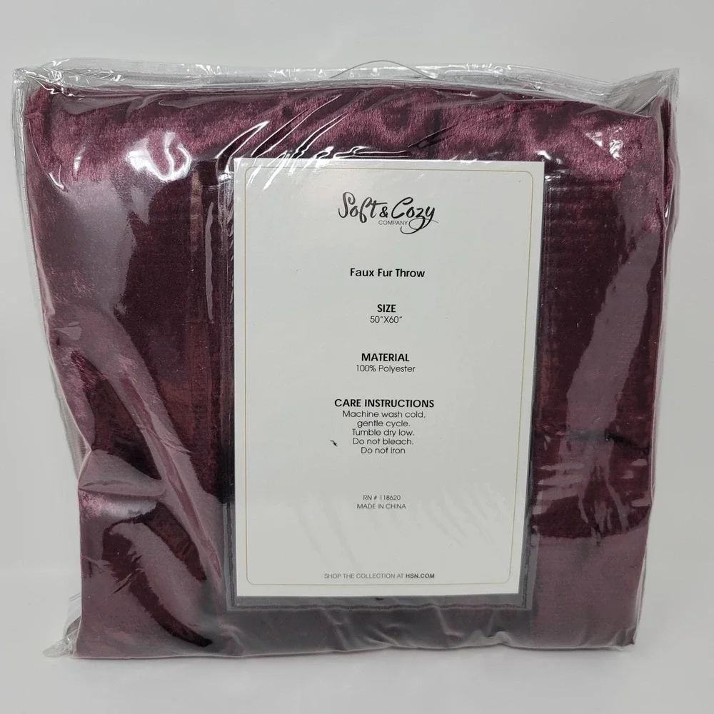Soft & Cozy Company Faux Fur Throw Blanket 50x60 Wine Plush Cozy Soft Bedding - Picture 1 of 7